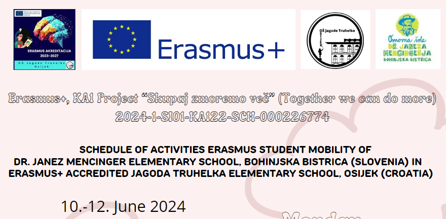Raspored aktivnosti Grupne mobilnosti učenika OŠ dr. Janeza Mencingerja