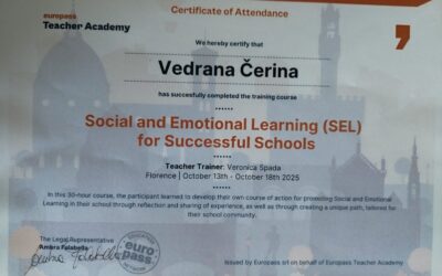 Pohađanje Erasmus+ strukturiranog tečaja Social and Emotional Learning for Successful Schools