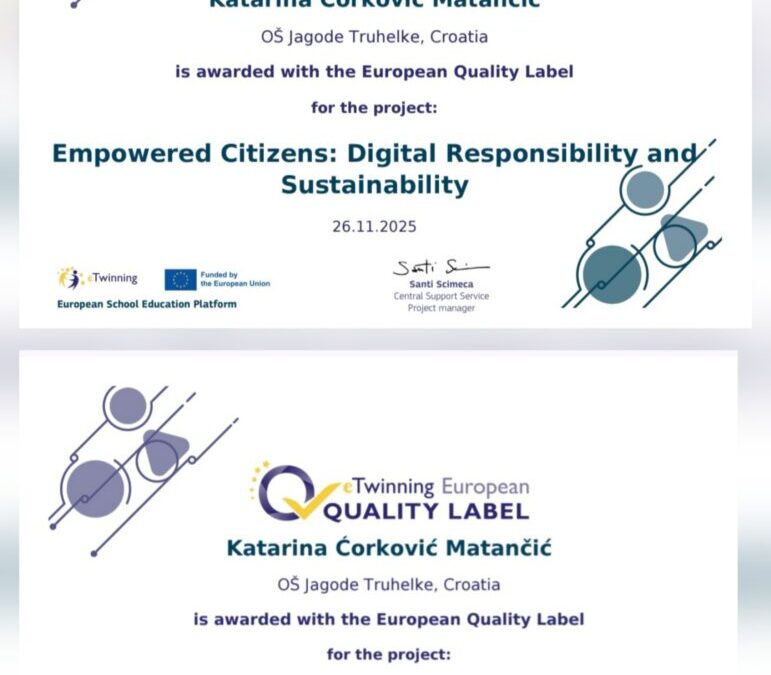 Nagrađena dva eTwinning projekta Europskom oznakom kvalitete!